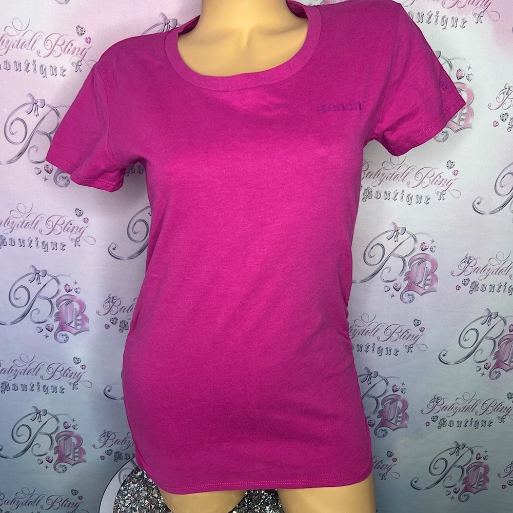 Bench Rutched sides tshirt pink purple cinched sides cute bright top shirt y2k